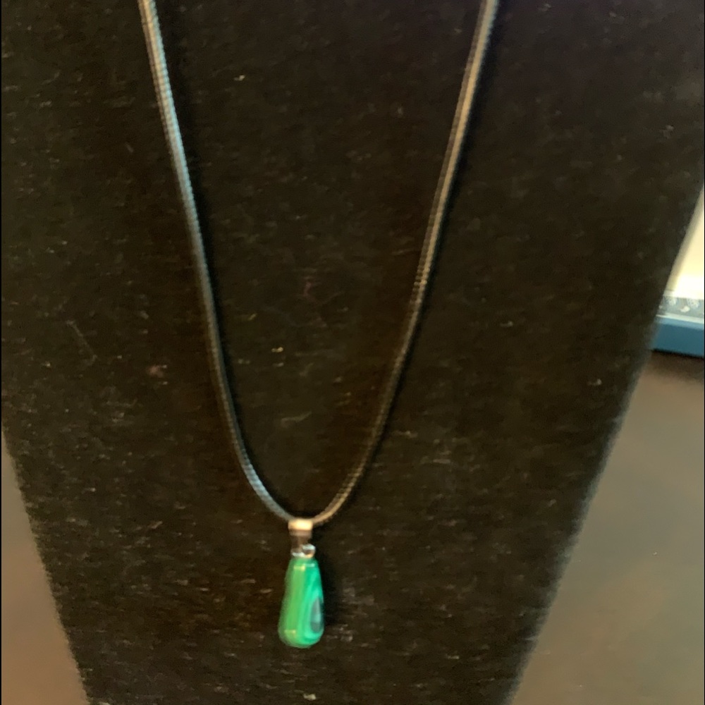 NWT Black rope necklace w/green & black stone